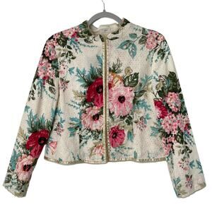 Vintage Y2k J. Jill Re: Crafted Floral Eyelet Zip Jacket Romantic Shabby Chic SP